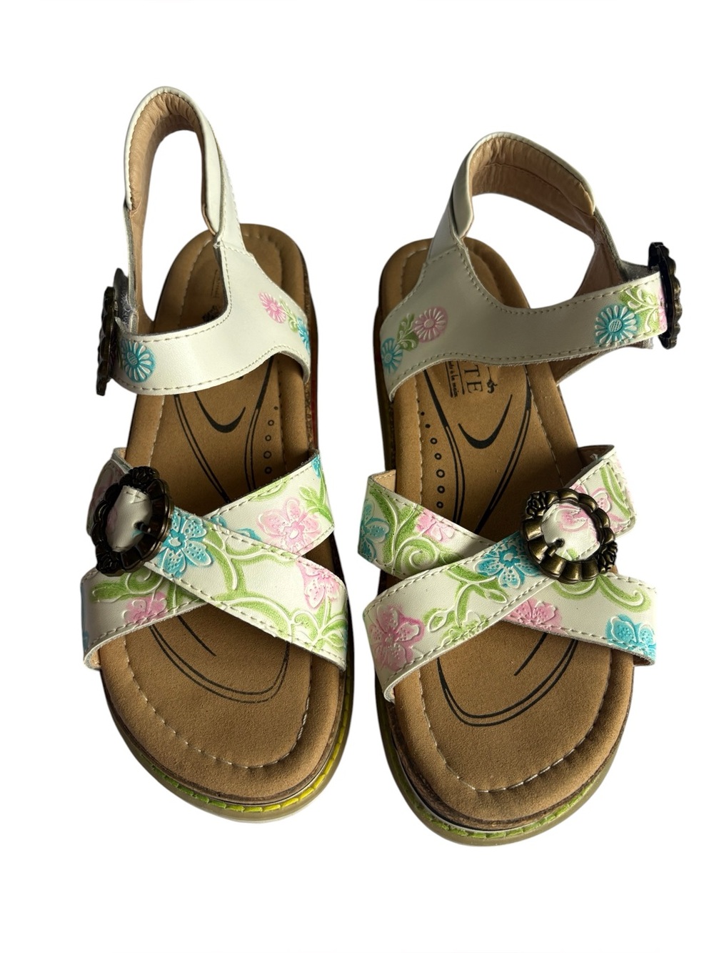 L’ARTISTE Spring Step Floral Embossed Slingback Sandals Boho Comfort